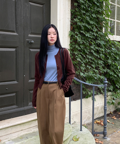 ラウンドネックカーディガン BROWN