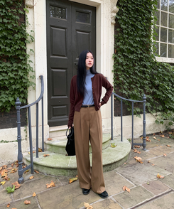 ラウンドネックカーディガン BROWN