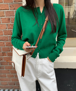 ラウンドネックカーディガン GREEN