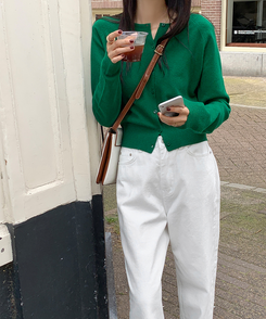 ラウンドネックカーディガン GREEN