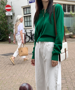 ラウンドネックカーディガン GREEN