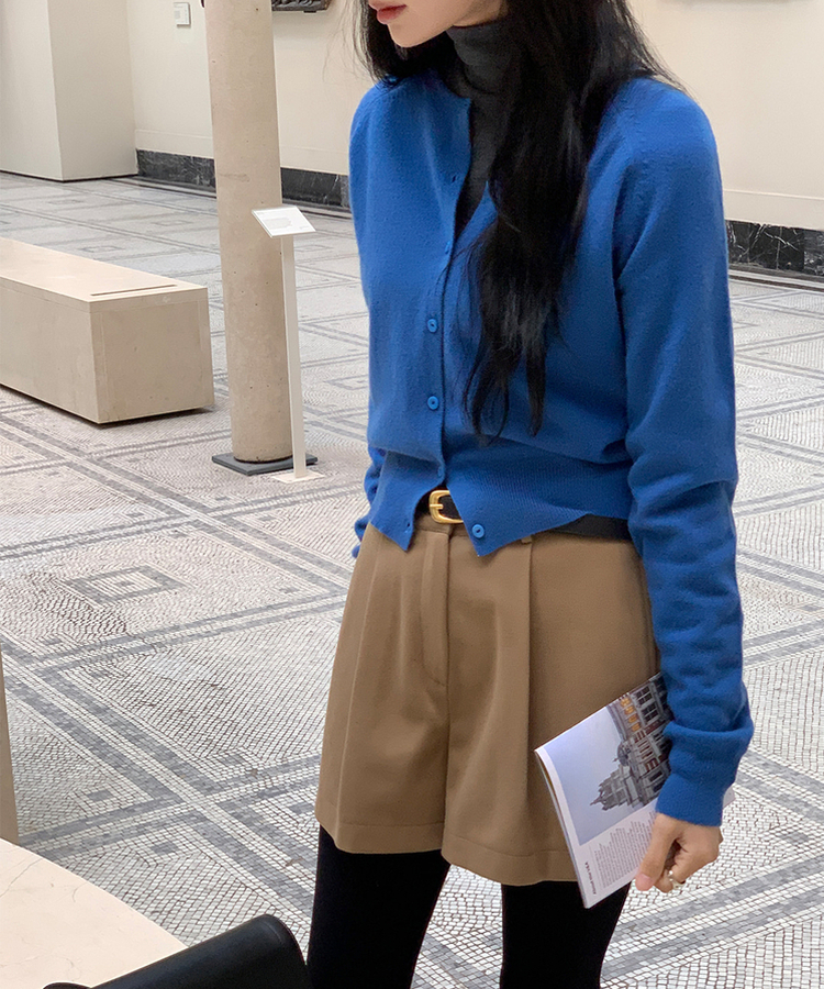 ラウンドネックカーディガン BLUE