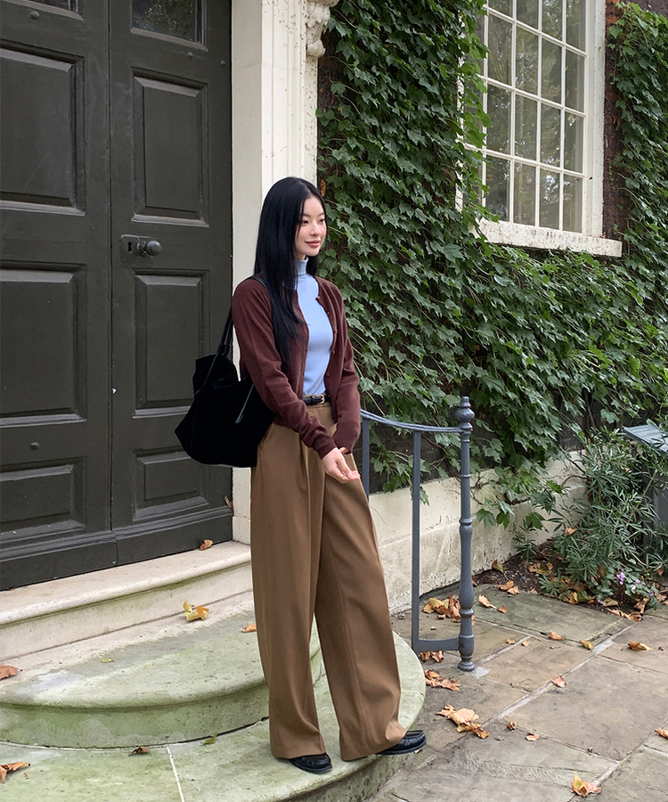 ラウンドネックカーディガン BROWN