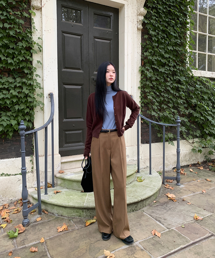 ラウンドネックカーディガン BROWN