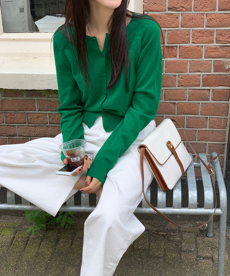 ラウンドネックカーディガン GREEN