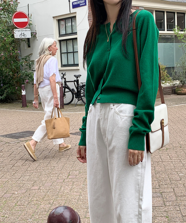 ラウンドネックカーディガン GREEN