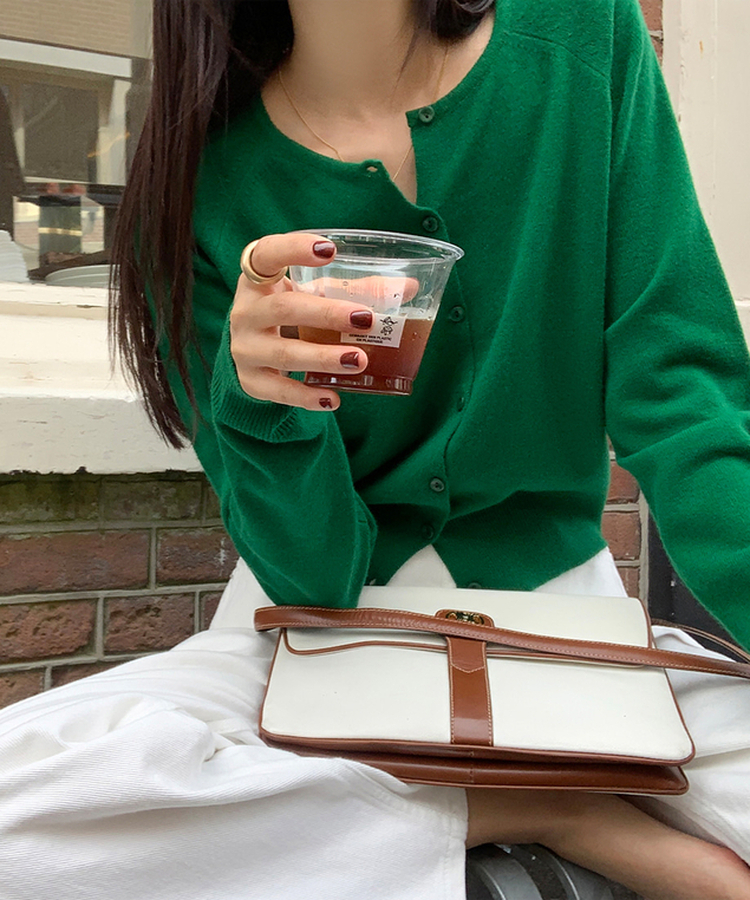 ラウンドネックカーディガン GREEN