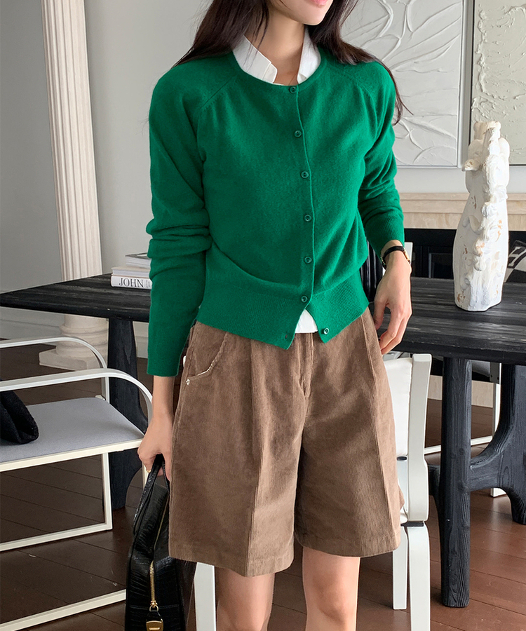 ラウンドネックカーディガン GREEN