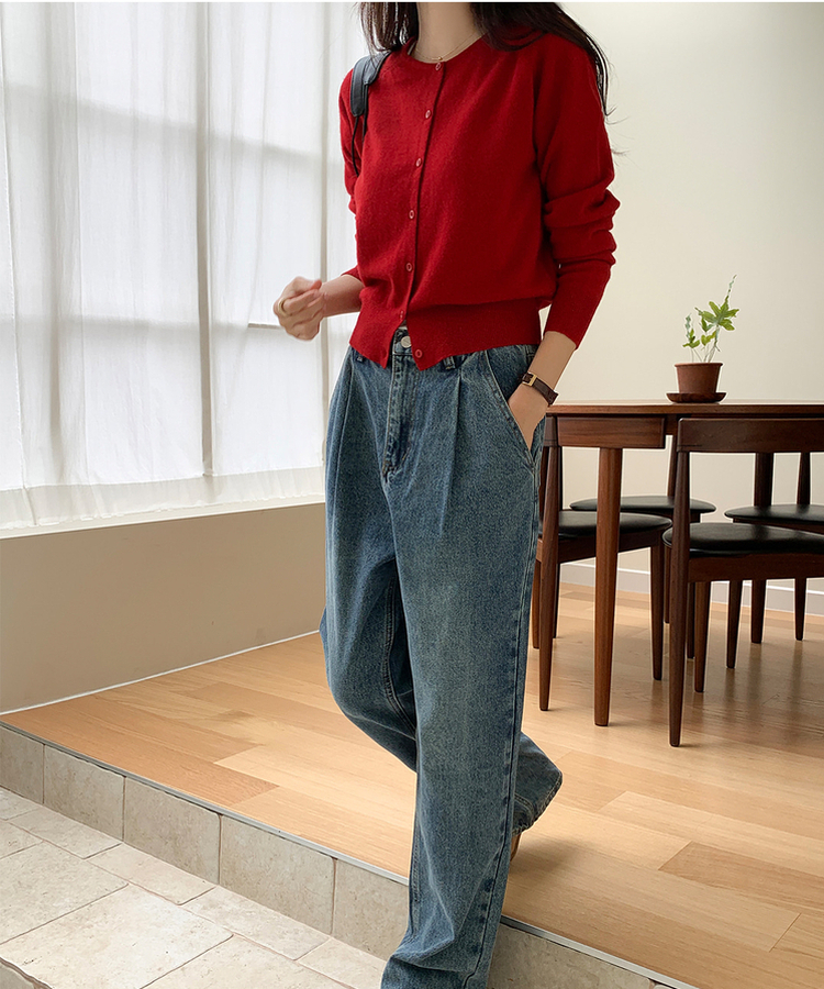 ラウンドネックカーディガン RED