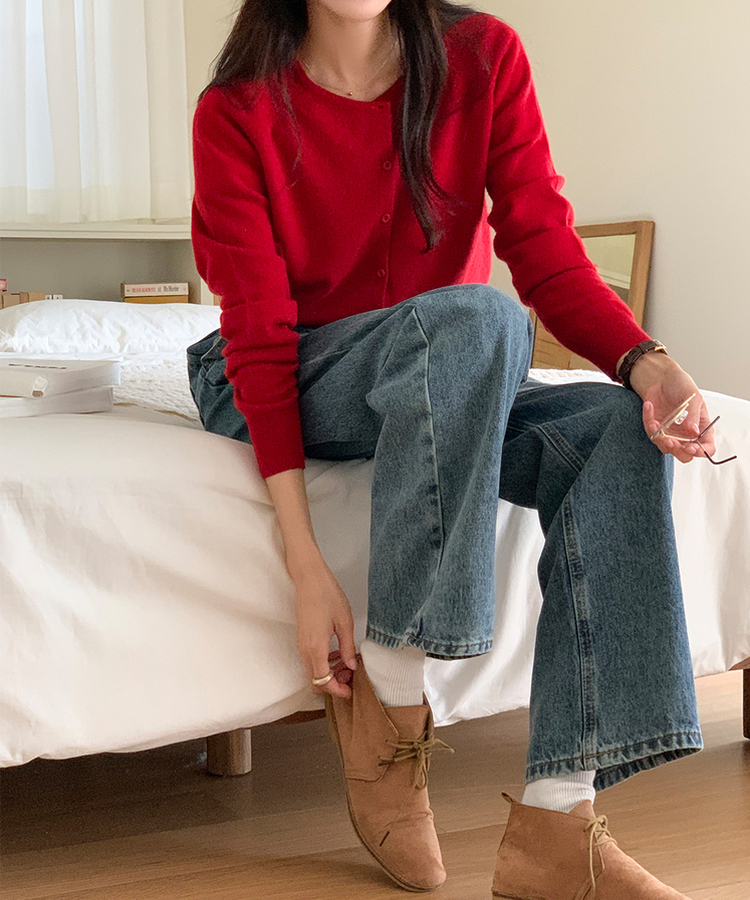 ラウンドネックカーディガン RED