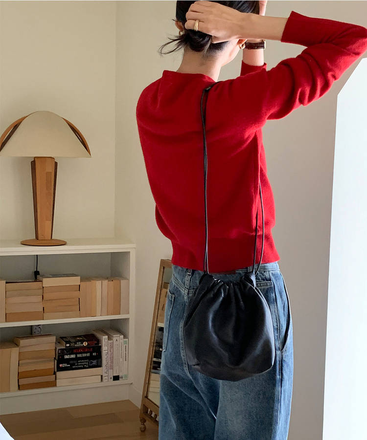 ラウンドネックカーディガン RED