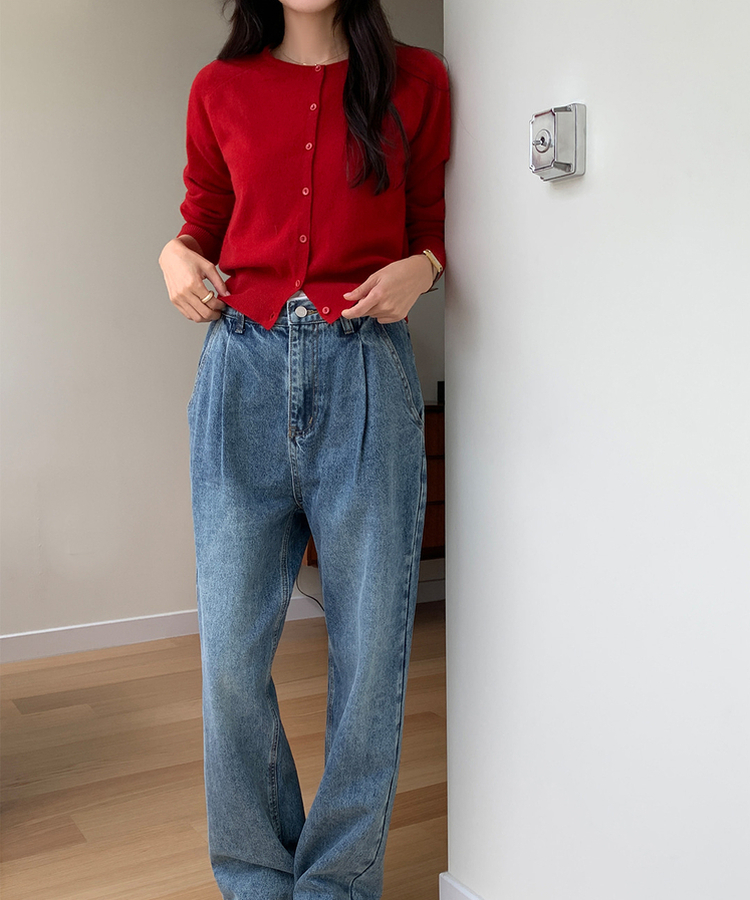 ラウンドネックカーディガン RED