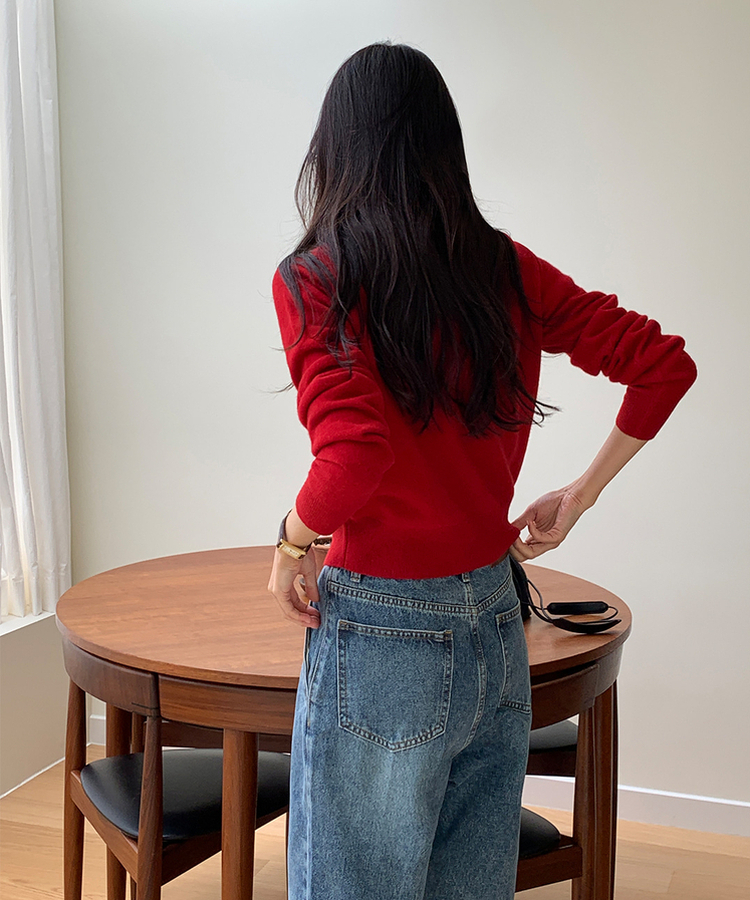 ラウンドネックカーディガン RED