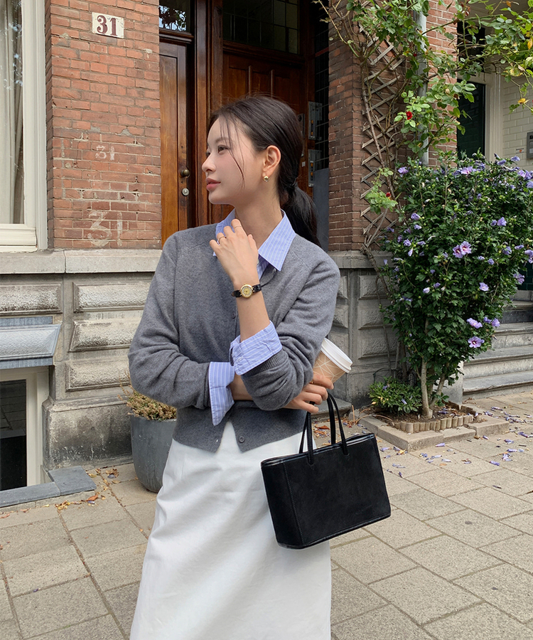 ラウンドネックカーディガン CHARCOAL