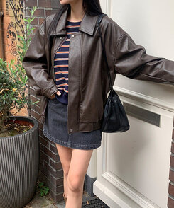 レザーオーバーフィットジャケット BROWN