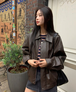 レザーオーバーフィットジャケット BROWN