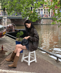 レザーオーバーフィットジャケット BROWN