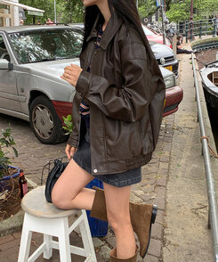 レザーオーバーフィットジャケット BROWN