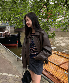 レザーオーバーフィットジャケット BROWN