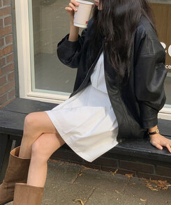 レザーオーバーフィットジャケット BLACK