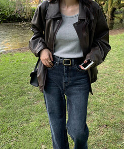 レザーオーバーフィットジャケット BROWN