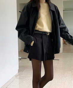 レザーオーバーフィットジャケット BLACK