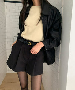 レザーオーバーフィットジャケット BLACK