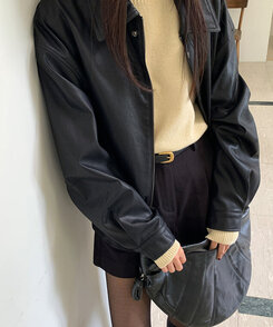 レザーオーバーフィットジャケット BLACK