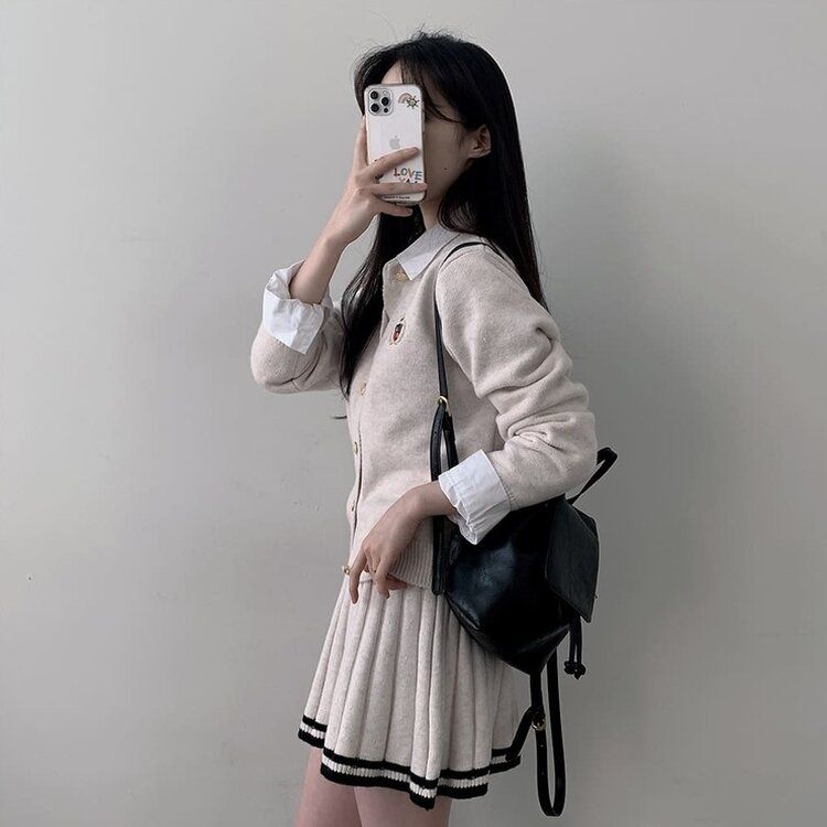 SOP26226 【SET】刺繍ニットカーディガン バンディングプリーツ