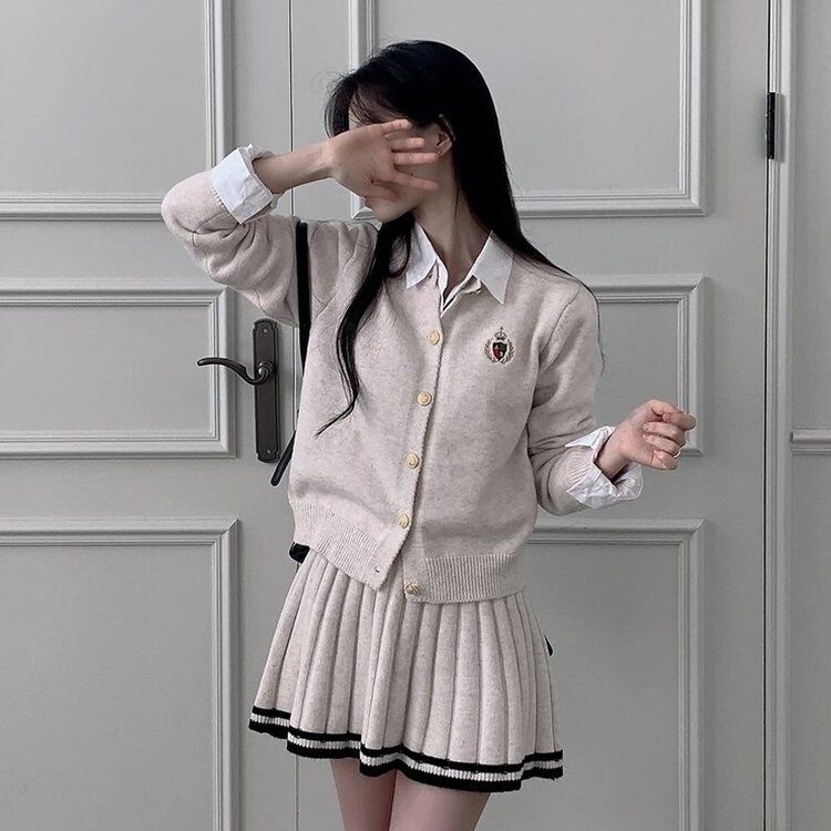 SOP26226 【SET】刺繍ニットカーディガン バンディングプリーツ