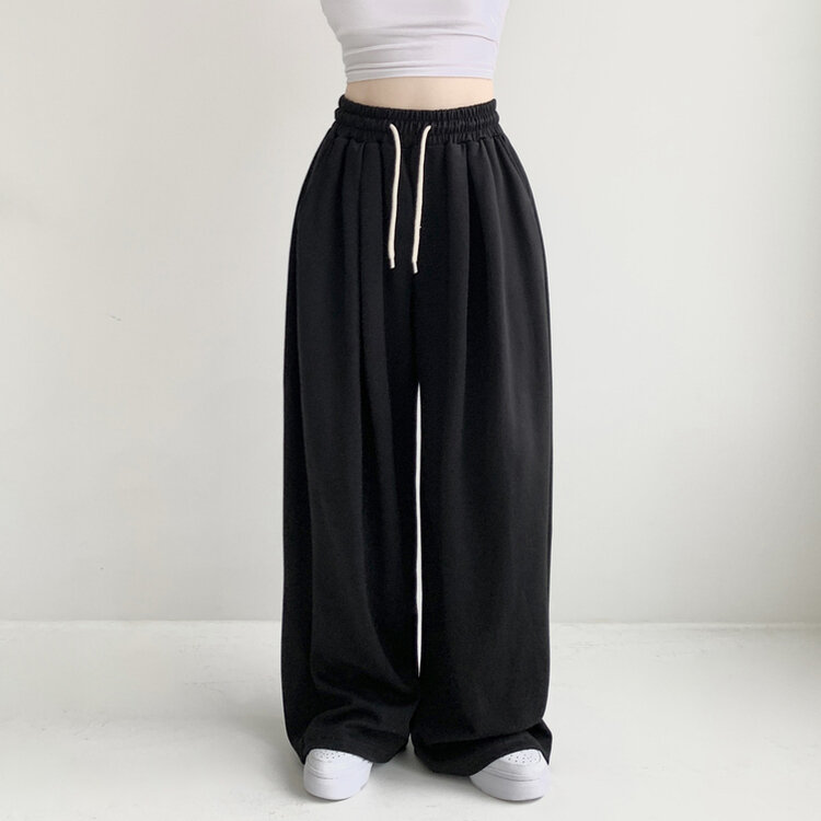 윈드 허리 밴딩 앞핀턱 사이드핀턱 폴딩 밴딩 와이드 하이웨스트 로우라이즈 트레이닝 팬츠 바지 키작녀 키큰녀 빅사이즈 남녀공용 하비추천 사계절 블랙