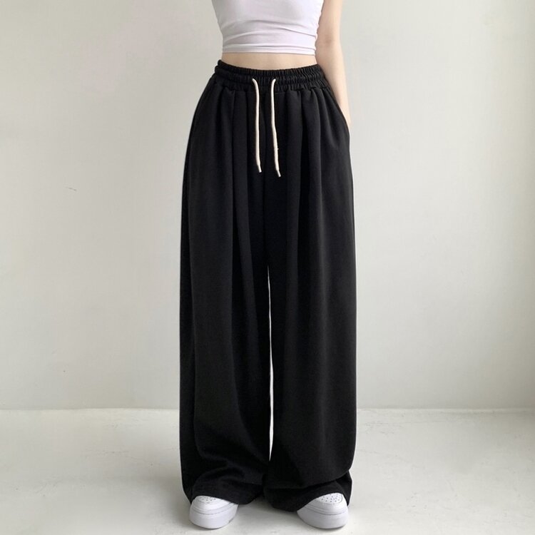 윈드 허리 밴딩 앞핀턱 사이드핀턱 폴딩 밴딩 와이드 하이웨스트 로우라이즈 트레이닝 팬츠 바지 키작녀 키큰녀 빅사이즈 남녀공용 하비추천 사계절 블랙