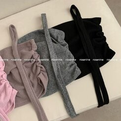 골지 셔링 레이어드 크롭 탑