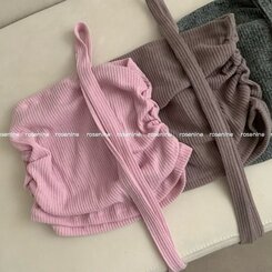 골지 셔링 레이어드 크롭 탑