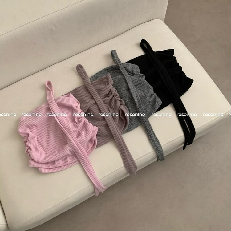 골지 셔링 레이어드 크롭 탑