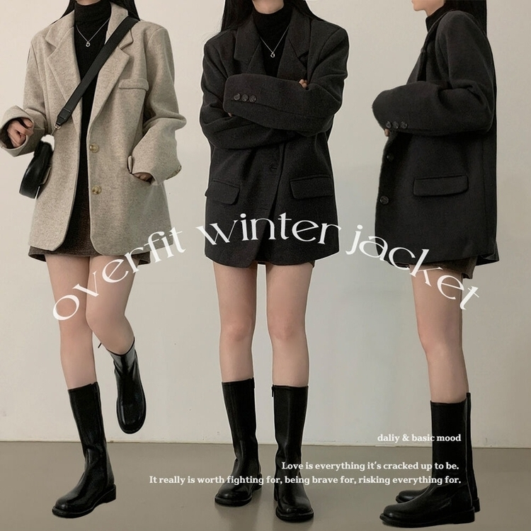 초봄까지쭉 박시 도톰 모직자켓 하프코트 베이지