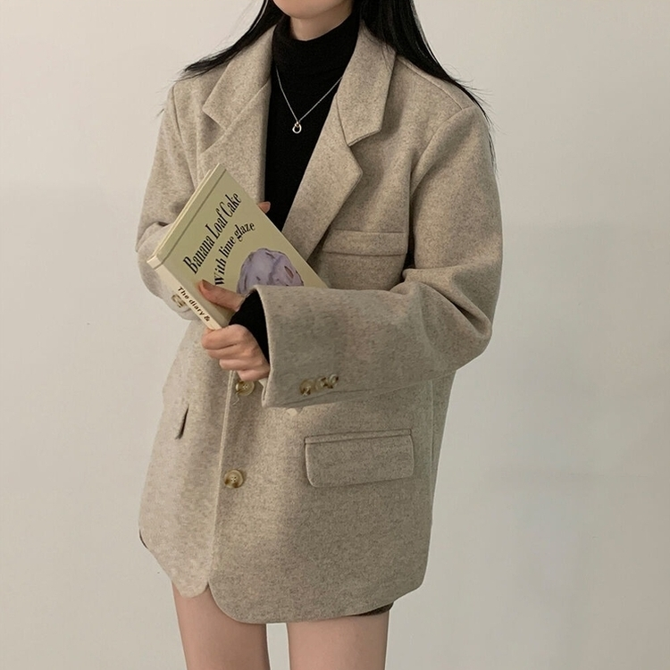 초봄까지쭉 박시 도톰 모직자켓 하프코트 베이지