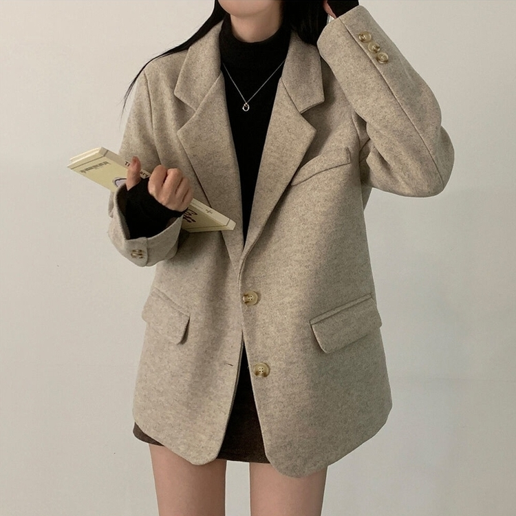 초봄까지쭉 박시 도톰 모직자켓 하프코트 베이지