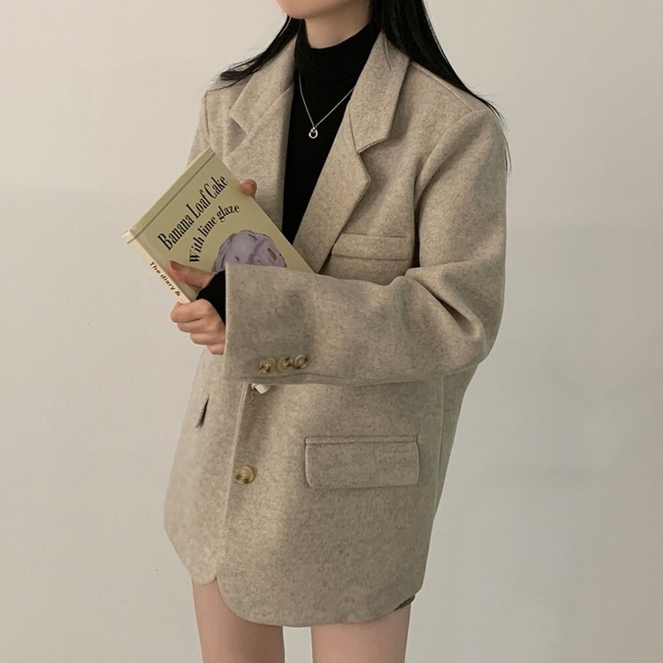 초봄까지쭉 박시 도톰 모직자켓 하프코트 베이지