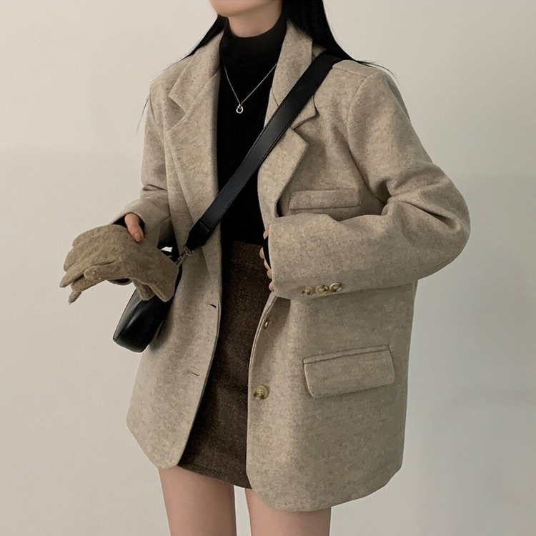 초봄까지쭉 박시 도톰 모직자켓 하프코트 베이지