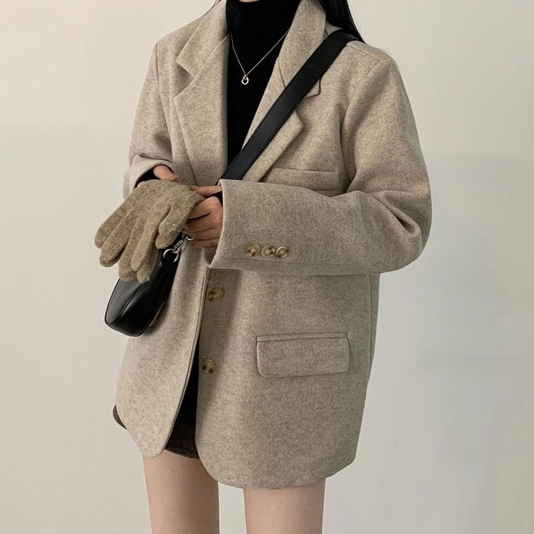초봄까지쭉 박시 도톰 모직자켓 하프코트 베이지