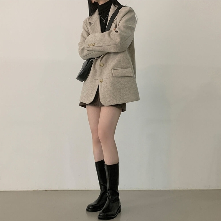 초봄까지쭉 박시 도톰 모직자켓 하프코트 베이지