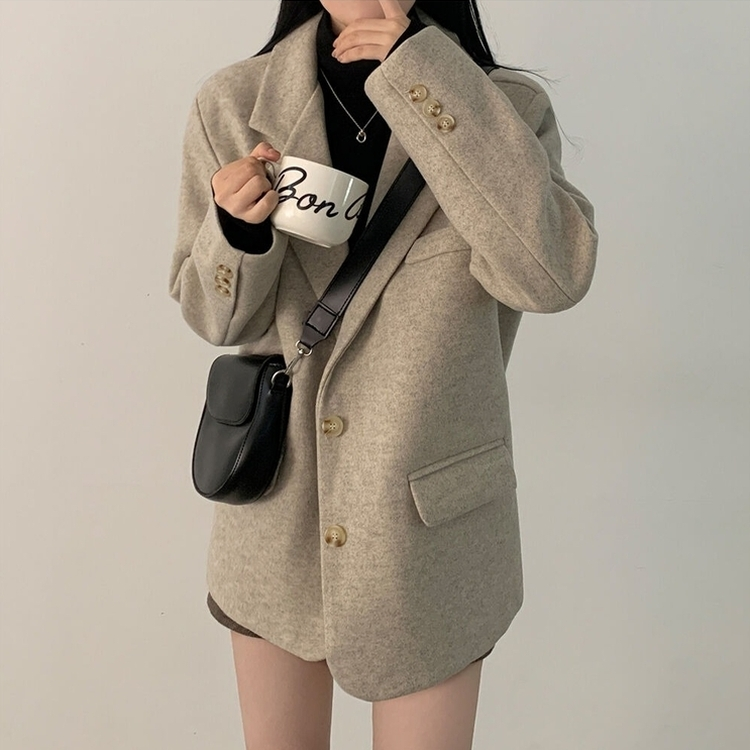 초봄까지쭉 박시 도톰 모직자켓 하프코트 베이지
