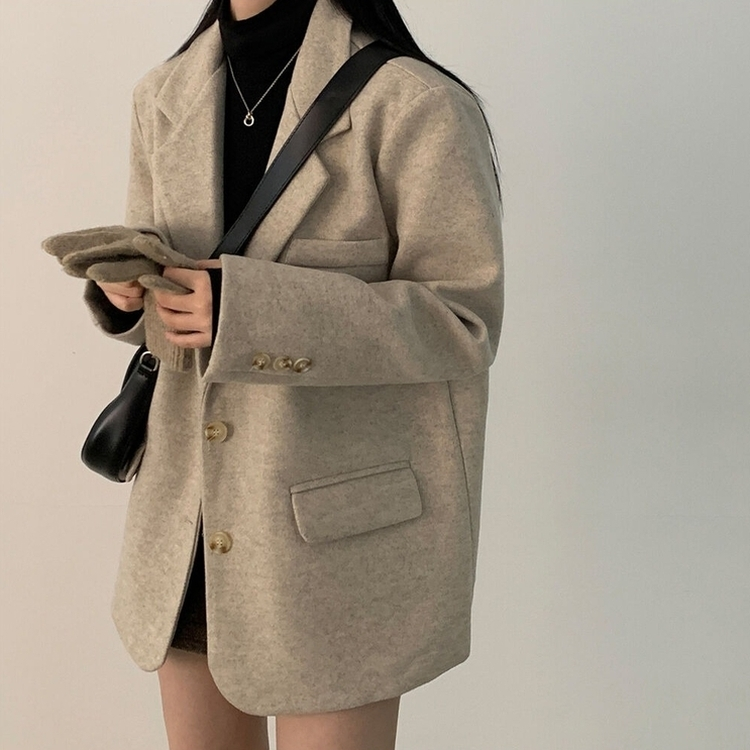 초봄까지쭉 박시 도톰 모직자켓 하프코트 베이지