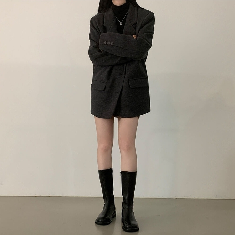 초봄까지쭉 박시 도톰 모직자켓 하프코트 차콜