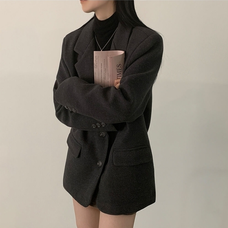 초봄까지쭉 박시 도톰 모직자켓 하프코트 차콜