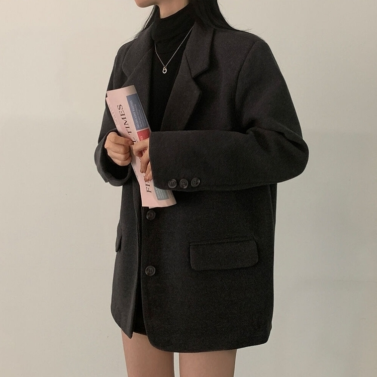초봄까지쭉 박시 도톰 모직자켓 하프코트 차콜