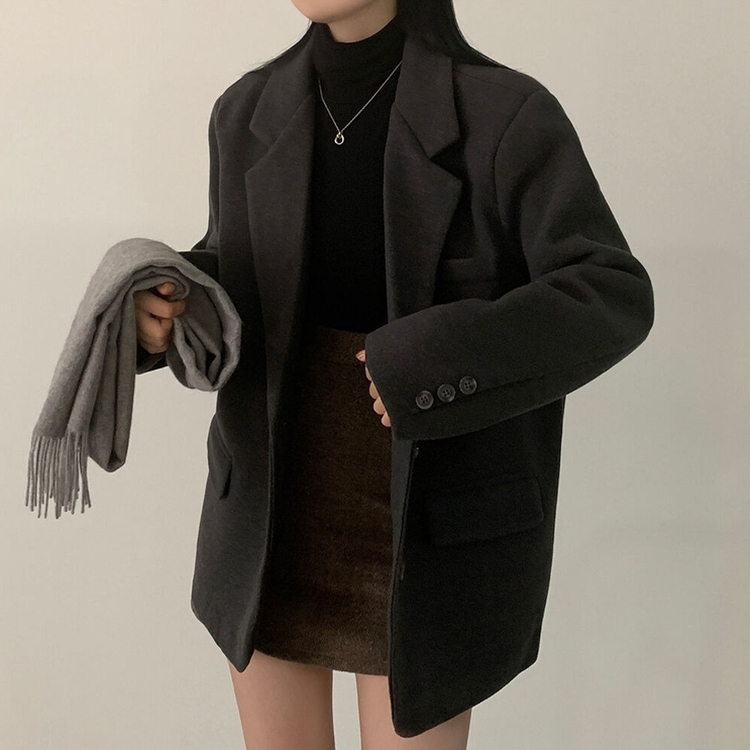 초봄까지쭉 박시 도톰 모직자켓 하프코트 차콜