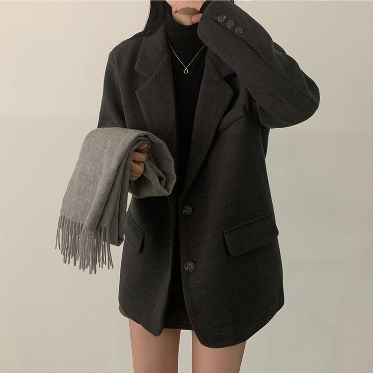 초봄까지쭉 박시 도톰 모직자켓 하프코트 차콜