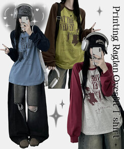 ラグランオーバーフィット長袖Tシャツ OLIVE